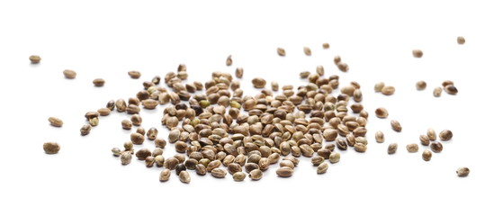 Hemp seeds isolated on white background