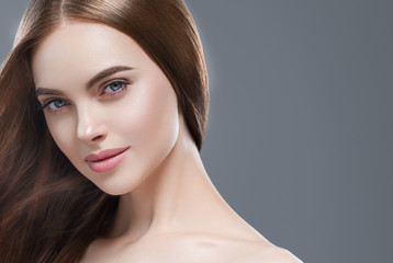 Obraz premium Beautiful hair woman long brunette hairsstyle healthy skin