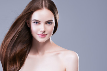 Beautiful hair woman long brunette hairsstyle healthy skin