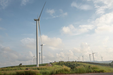 Wind farm. Wind turbines generating electricity