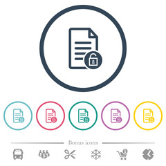 Unlock document flat color icons in round outlines