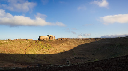 Fortress castle of Santa Barbara on top of the volcano in Teguise, piracy museum in Lanzarote