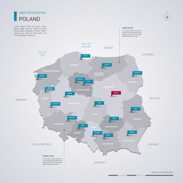 Fototapeta Polska mapa wektor z elementami infographic, znaki wskaźnika.