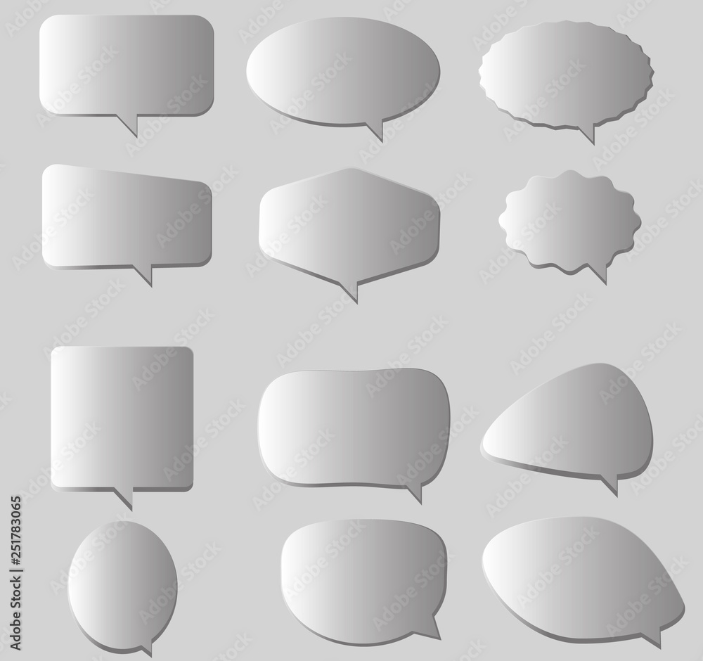 Poster white and blank retro speech bubbles on gray background. speech bubble set for your web site design,