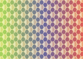 Abstract background with ordered arrangement of geometric shapes. The illustration is made in gold shades on colorful background.