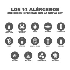 Isolated Vector Logo Set Badge Ingredient Warning Label. Colorful Allergens icons. Food Intolerance. 