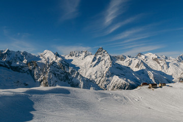 Obraz premium Western Caucasus mountain. Dombai ski resort, Karachay-Cherkessia, Russia.