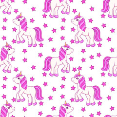 Seamless pattern with cute Cartoon Unicorn. Vector illustration