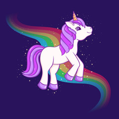 Obraz na płótnie Canvas Cute Cartoon Unicorn with rainbow on background. Vector illustration