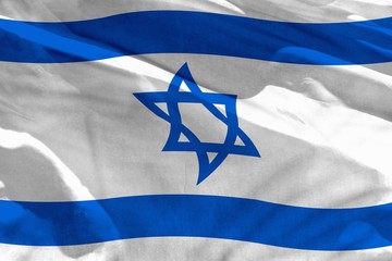 Waving Israel flag for using as texture or background, the flag is fluttering on the wind