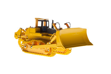 Yellow Bulldozer heavy machinery on white
