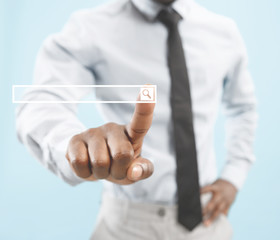 Businessman finger touching empty search bar, modern business background concept - can be used for insert text or pictures.