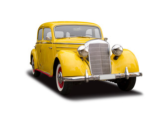 Yellow German antique car isolated on white  - Powered by Adobe