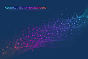 Obraz premium Scientific molecule background for medicine, science, technology, chemistry. Wallpaper or banner with a DNA molecules. Vector geometric dynamic illustration.