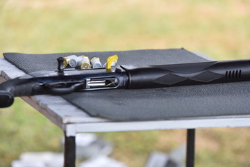 Guns used in shooting sports and race trips.Amateur gunner and Thai national gunners are practicing...