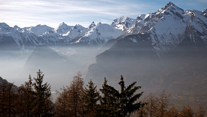 The canton of Valais one of the driest regions of Switzerland in its central Rhône valley and among the wettest, having large amounts of snow and rain up on the highest peaks found in Switzerland.