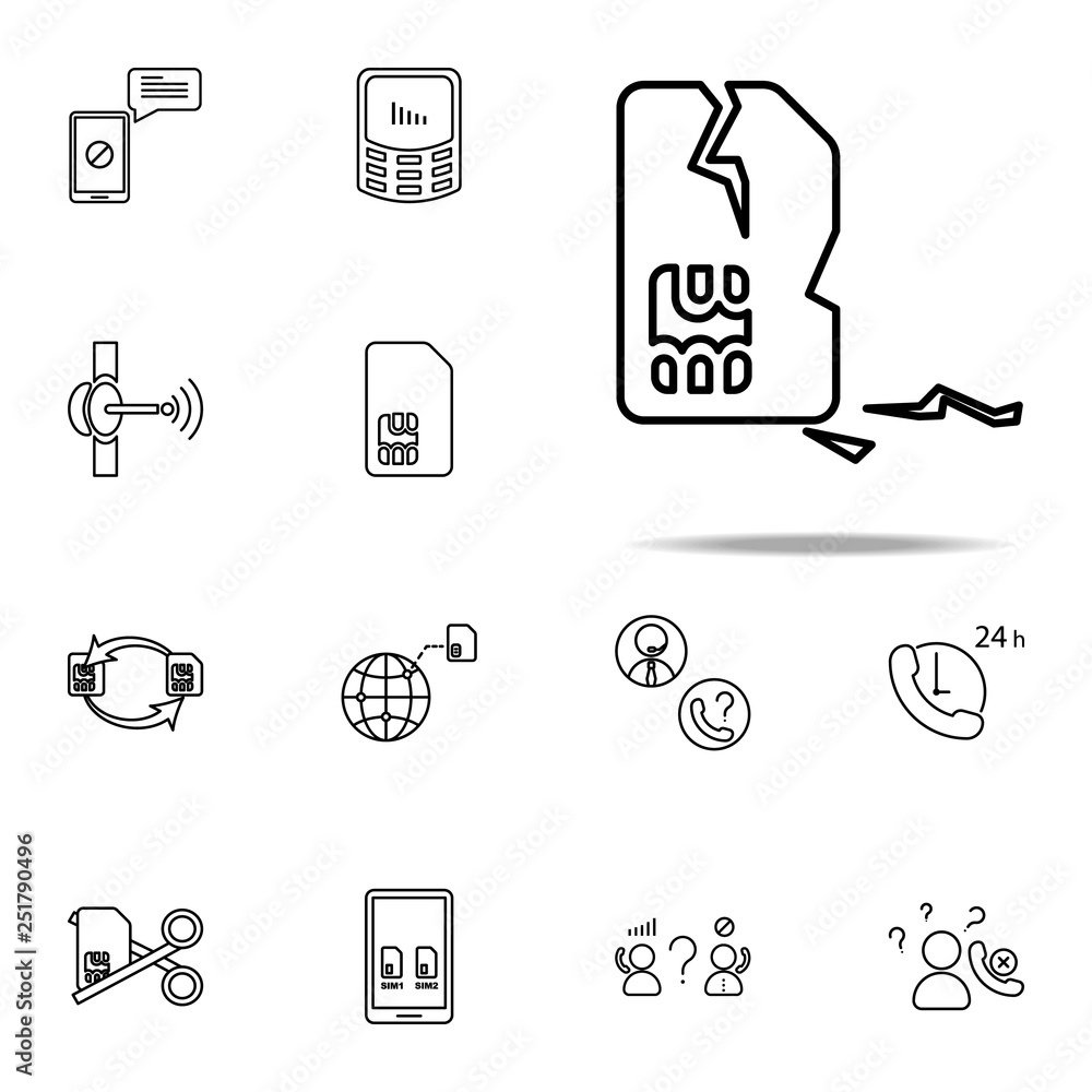 Poster damaged sim card icon. telecommunication icons universal set for web and mobile