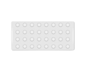 Medical pill blister pack isolated on white background, realistic mockup. Small blank medicine tablets, vector template