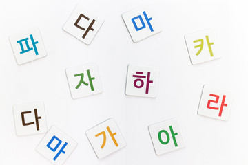 Colorful Korean letters printed on white cards