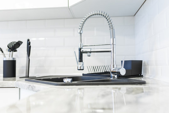 Fancy Sink In A Mostly White Modern Kitchen