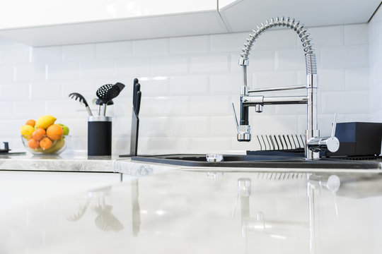 Fancy Sink In A Mostly White Modern Kitchen