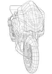 Sport Motorbike technical wire-frame. Vector rendering of 3d.