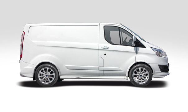 White van side view isolated on white 