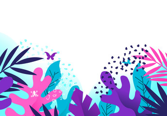 Fototapeta na wymiar Bright and colourful creative floral plants based background with textures. Vector illustration.