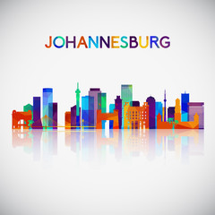 Fototapeta premium Sylwetka panoramę Johannesburga w kolorowym stylu geometrycznym. Symbol Twojego projektu. Ilustracji wektorowych.