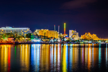 Sunset view of hotels in israeli holiday resort Eilat, Israel