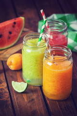 Freshly blended fruit smoothies for the breakfast