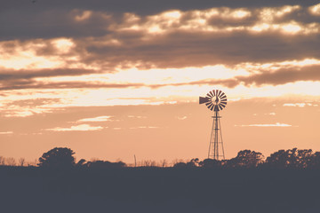 Landscape with windmill at sunset, Pampas, Patagonia,Argentina
