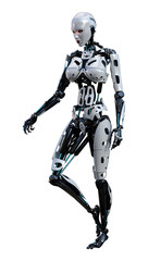 3D Rendering Female Robot on White