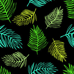 Seamless pattern with tropical leaves