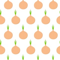 Vector seamless pattern with cartoon onions isolated on white. Bright slice of tasty vegetables.