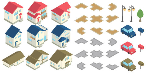 一戸建て住宅　アイソメトリック　セット