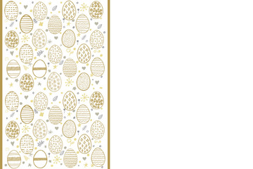 Happy Easter greeting card. Hand drawing eggs, stars, flowers and circles isolated on white background.