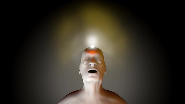 3D rendered animation of the soul leaving a dead old body upon death.