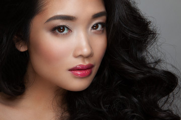 Fototapeta premium closeup young woman face with clean skin, pink lips