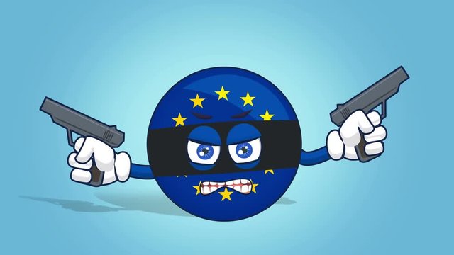 Cartoon European Union Icon Flag Bandit Gangster with Face Animation