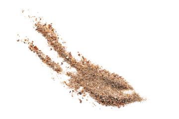 Sea shells in sand pile isolated on white background