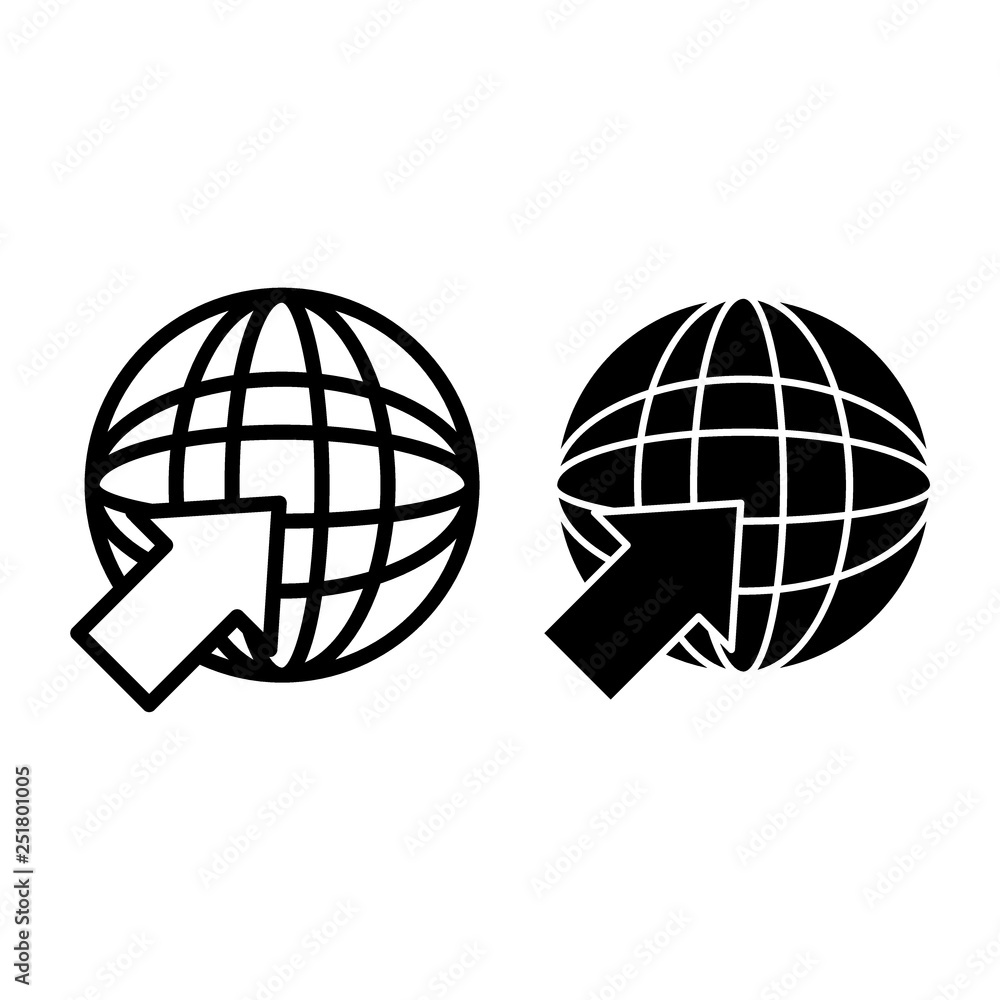 Poster web line and glyph icon. globe with arrow sign vector illustration isolated on white. network outlin