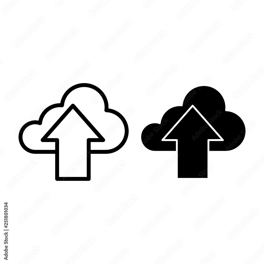 Poster download in cloud line and glyph icon. cloud with arrow sign vector illustration isolated on white. 