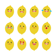Set of Emoticons. Smile Emoji icons. Cute lemon. Isolated vector illustration