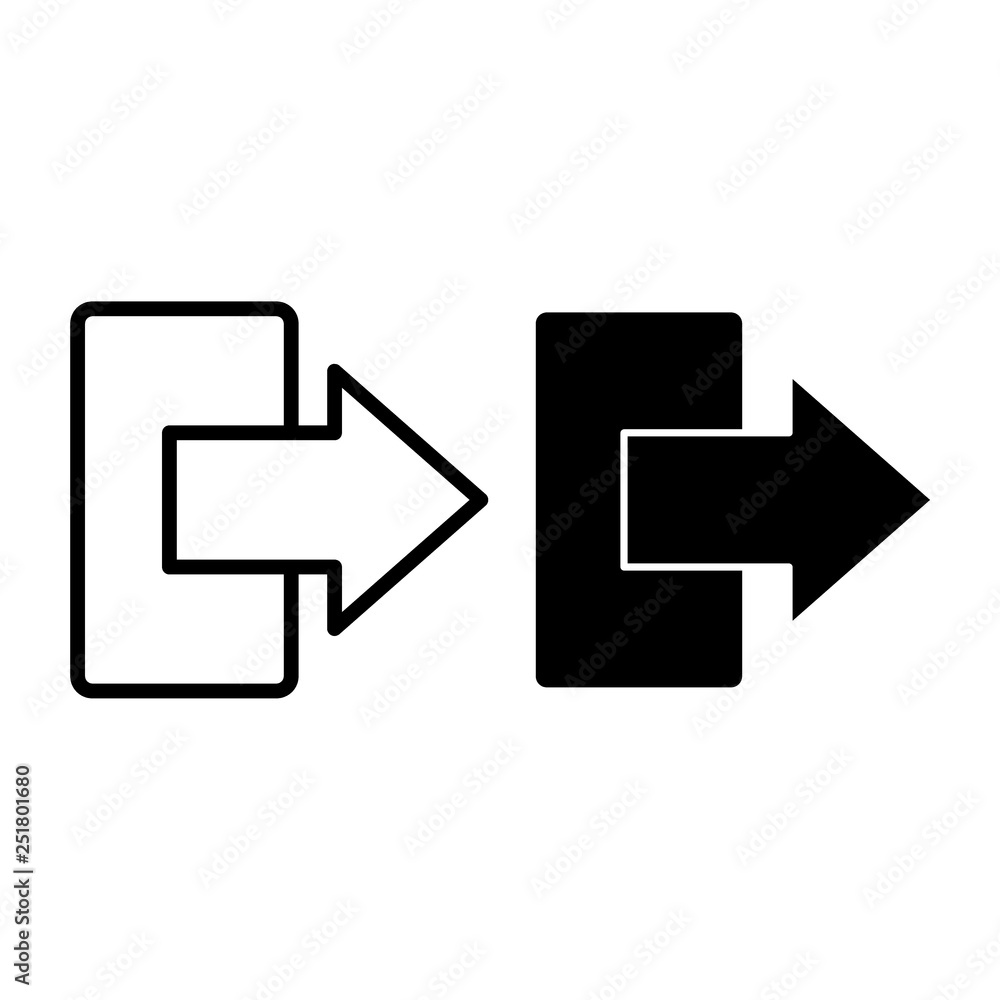 Poster exit sign line and glyph icon. door and right arrow vector illustration isolated on white. exit dire