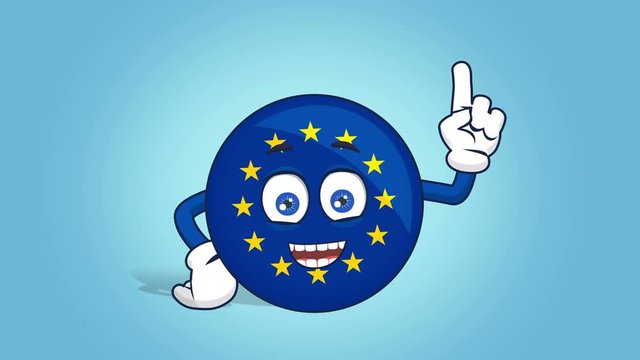Cartoon European Union Icon Flag Think and Idea with Face Animation