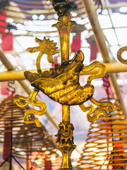 Ornate detail inside the Man Mo temple, Hong Kong Island - 251802206