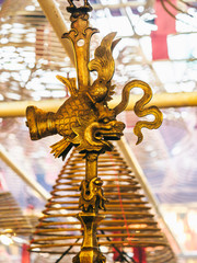 Ornate detail inside the Man Mo temple, Hong Kong Island - 251802296