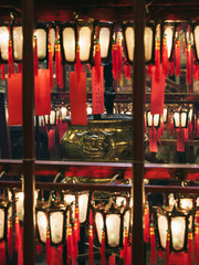 Traditional chinese lanterns in the Man Mo temple, Hong Kong Island - 251802455