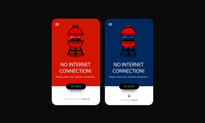 No Internet Connection Page Interface Design with Barbeque Vector Illustration